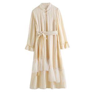Tie Waist Long-sleeve Midi Chiffon Dress