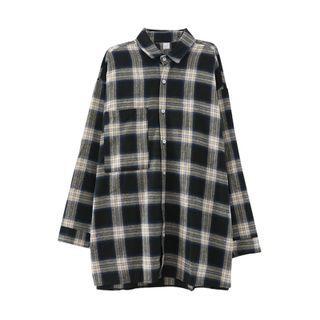 Plaid Oversized Shirt Plaid - Black - One Size