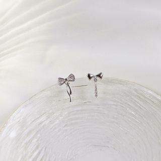 Asymmetrical Bow Drop Earring 1 Pair - Silver - One Size
