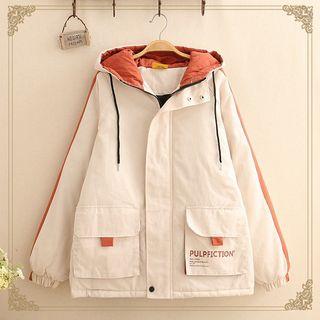 Contrast-trim Printed Padded Hood Jacket