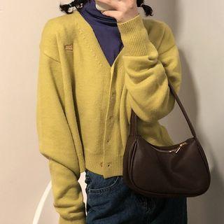 Embroidered Cropped Knitted Cardigan As Shown In Figure - One Size