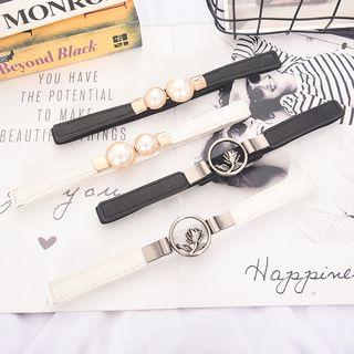 Faux Pearl / Alloy Flower Buckled Elastic Belt