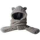 Animal Ear Fleece Hooded Scarf With Mittens