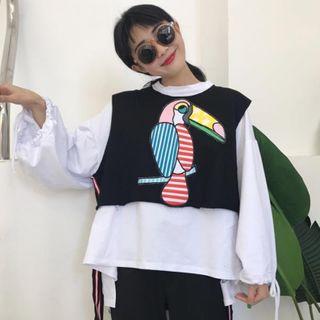 Set: Cropped Vest + Plain Sweatshirt Black - One Size