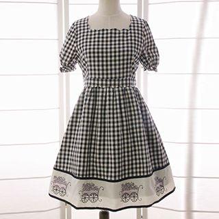 Gingham Short-sleeve A-line Dress