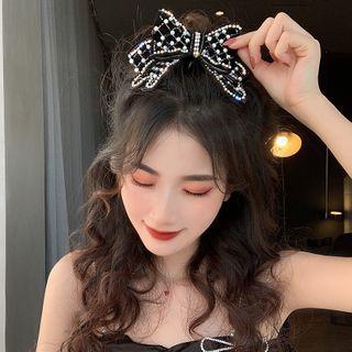 Faux Pearl Velvet Bow Hair Clip Black - One Size
