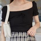Short-sleeve Bow Square-neck T-shirt