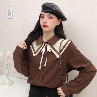 Long-sleeve Tie-neck Sailor Collar Shirt