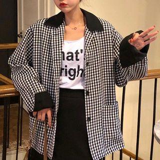 Checked Buttoned Jacket Checked - One Size