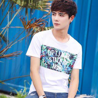 Lettering Print Panel Short Sleeve T-shirt