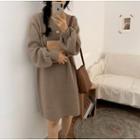 Bell-sleeve Plain Round-neck Knit Dress