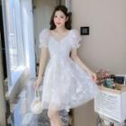 Puff-sleeve Butterfly Detail A-line Dress