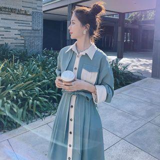 Long-sleeve Panel Button-up Dress