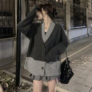 Mock Two-piece Cardigan Gray - One Size