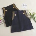 Contrast-trim Mini A-line Velvet Skirt