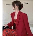 Plain Loose-fit Blazer / Rose Print Slim-fit Sleeveless Dress