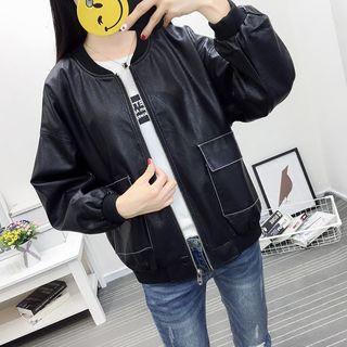 Faux-leather Front Pocket Zip Jacket