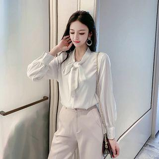 Bow Long-sleeve Chiffon Shirt