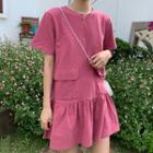 Pocket Detail Short-sleeve T-shirt Dress Pink - One Size