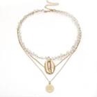 Alloy Shell & Coin Pendant Stone Layered Necklace 2422 - Gold - One Size