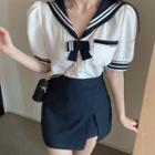 Short-sleeve Sailor Collar Shirt / Mini Skirt