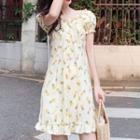 Short-sleeve Wood Ear Trim Pineapple Dress