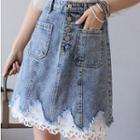 Mini Lace Trim Denim Skirt