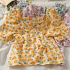 Puff-sleeve Printed V-neck Shirt