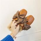 Fluffy Trim Bow Faux Leather Mules