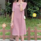 Plaid Short-sleeve A-line Knit Dress