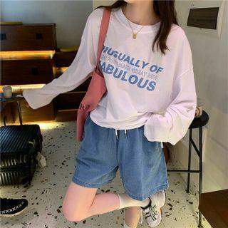 Long Sleeve Lettering Print Sheer Top