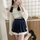 Frill Trim Light Jacket / Sleeveless Sailor Collar Crop Top / Pleated Mini Skort