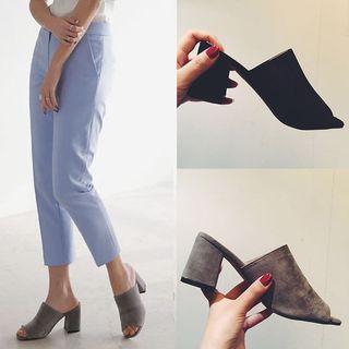 Faux Suede Block Heel Mules