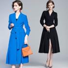 Belted-slit Midi A-line Blazer Dress