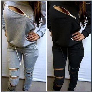 Set: Zip-accent Top + Pants