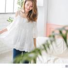 Bell Sleeve Cold Shoulder Lace Top