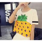 Pineapple Print Cropped Short-sleeve T-shirt