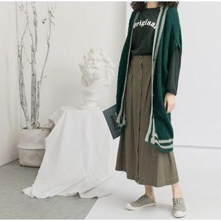 Contrast Trim Long Buttoned Knit Vest