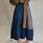 Color Block A-line Faux Suede Skirt