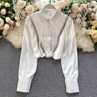 Lace Panel Metal Fringe Shirt