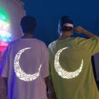 Reflective Crescent Print Elbow-sleeve T-shirt
