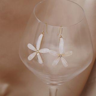 Flower Drop Earring 1 Pair - Gold & White - One Size