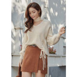 Choker-neck Lace-up Mohair Sweater