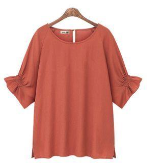 Flare-sleeve Linen T-shirt