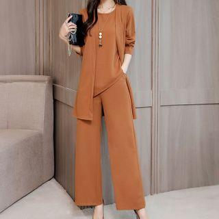 Set: Tank Top + Wide-leg Pants + Open Front Jacket
