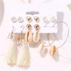 6 Pair Set: Alloy / Faux Pearl / Shell Earring (assorted Designs) 01 - Set Of 6 Pairs - One Size