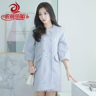 Bird Embroidered Double Breasted Woolen Coat