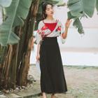 Camisole Top / Floral Sheer Top / A-line Midi Skirt / Set