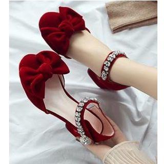 Jewelled Strap Bow Accent Block Heel Sandals