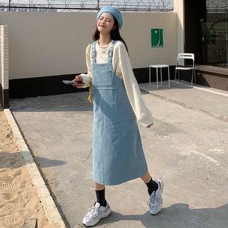 Corduroy Midi A-line Overall Dress / Sweatshirt